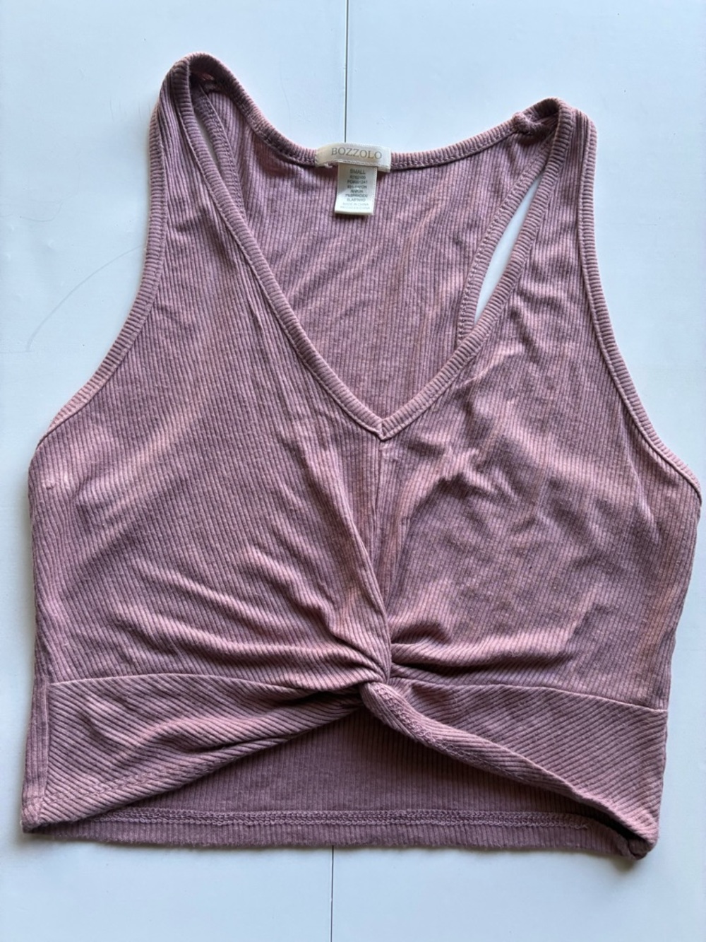Bozzolo Dusty Mauve Ribbed Twist-Front V-Neck Tank